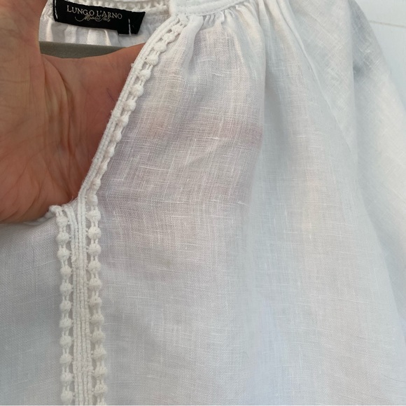 Lungo L’Arno Linen Blouse Shirt Top Embroidered Neckline White Size S - Picture 8 of 11